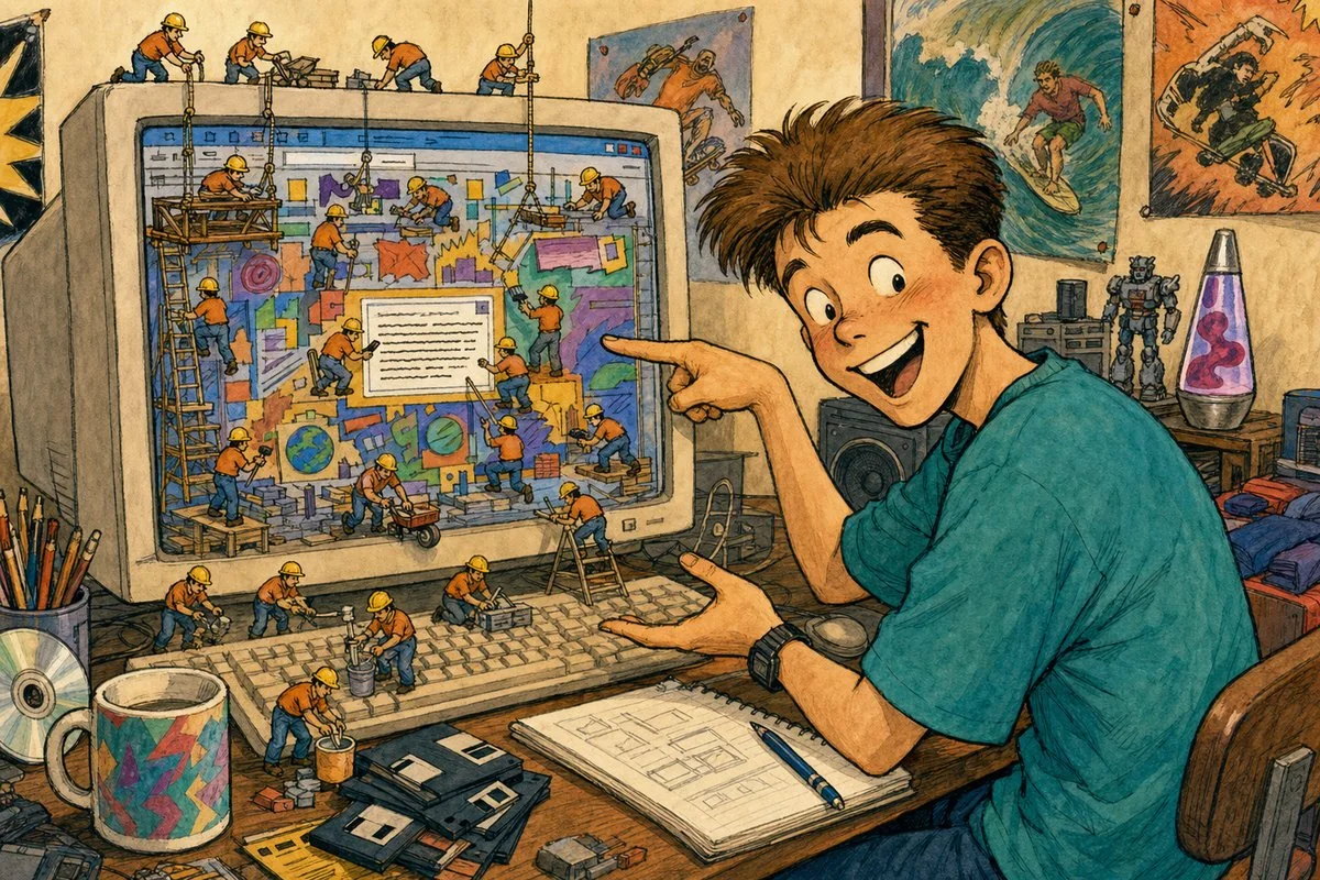 The website had one paragraph, seven animated workers, and a promise to return soon.