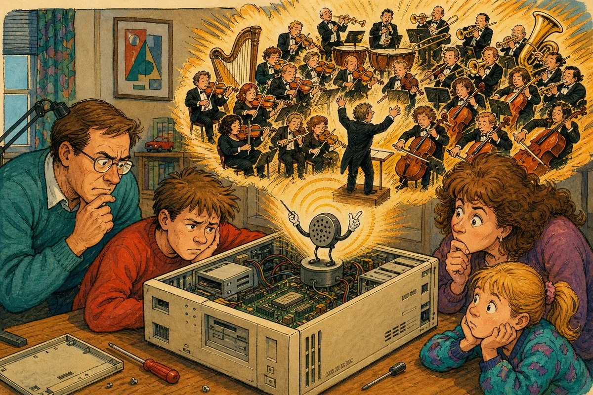 Before the sound card loaded, one tiny speaker communicated entirely through judgmental beeps.