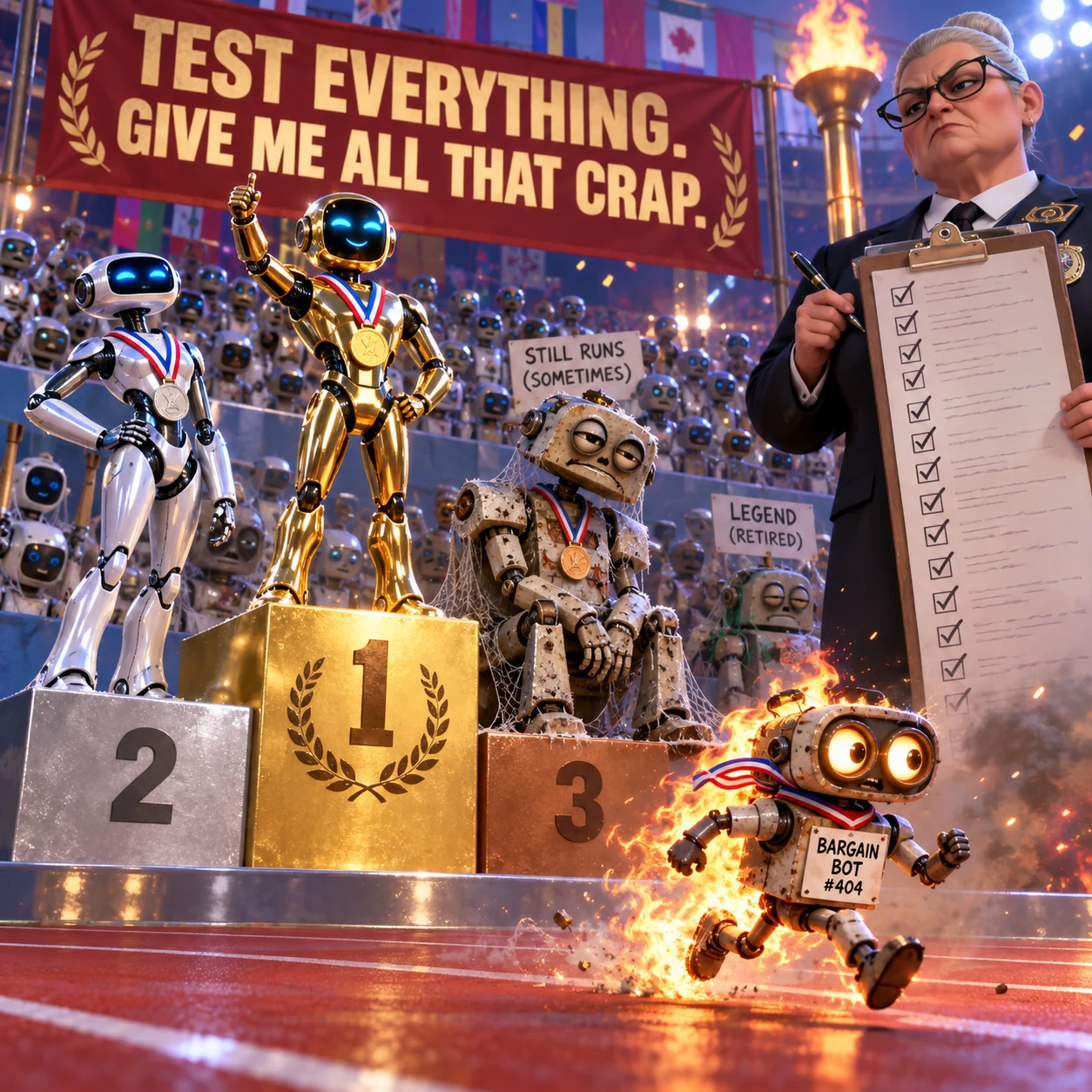 Several AI models compete in a comic Olympic event.
