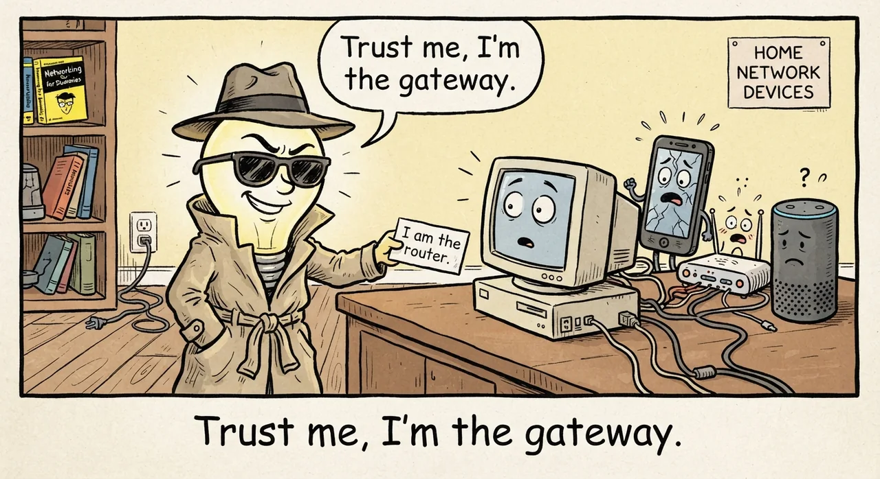 Cartoon titled Tuya Spoof: Trust me, I'm the gateway.