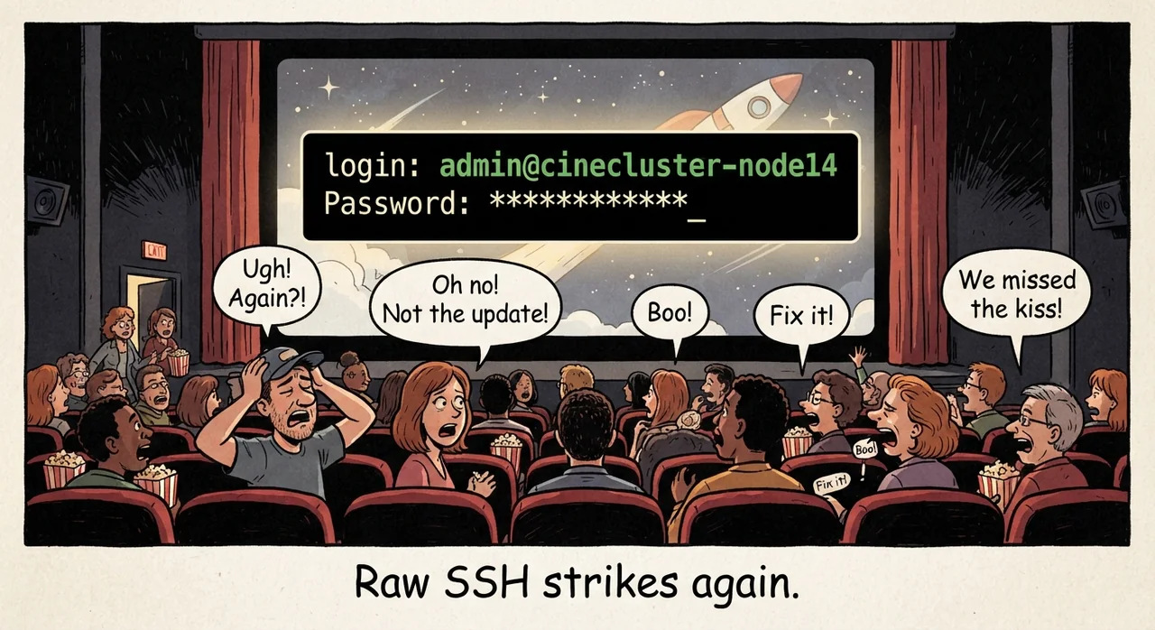Cartoon titled Ssh Popup: Raw SSH strikes again.