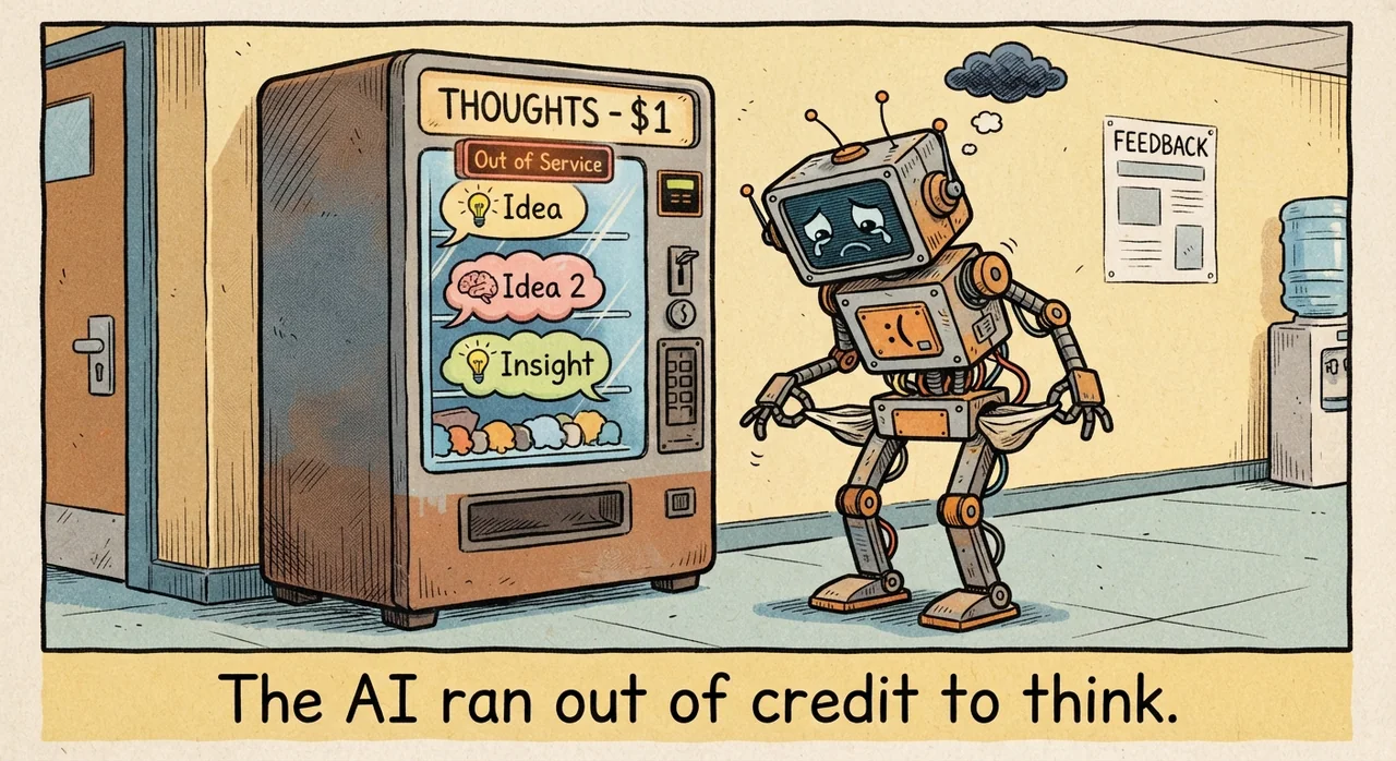 Cartoon titled Ai No Credit: The AI ran out of credit to think.