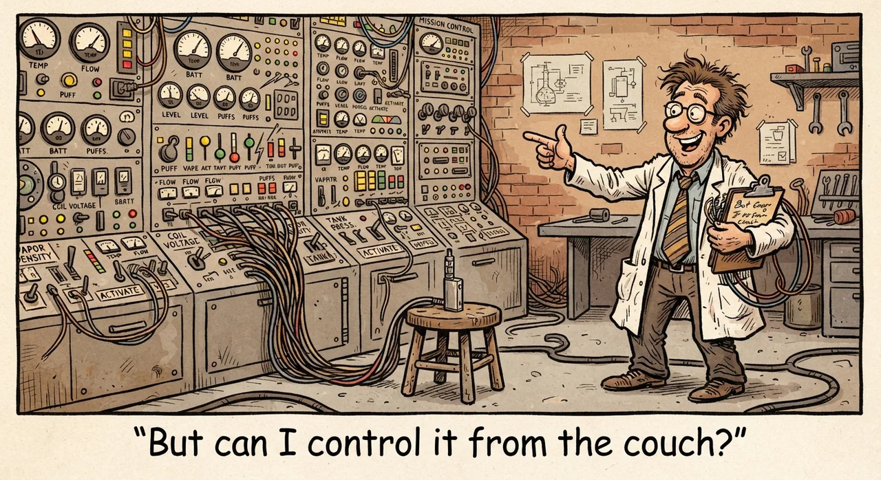 Cartoon titled Venty Panel: But can I control it from the couch?
