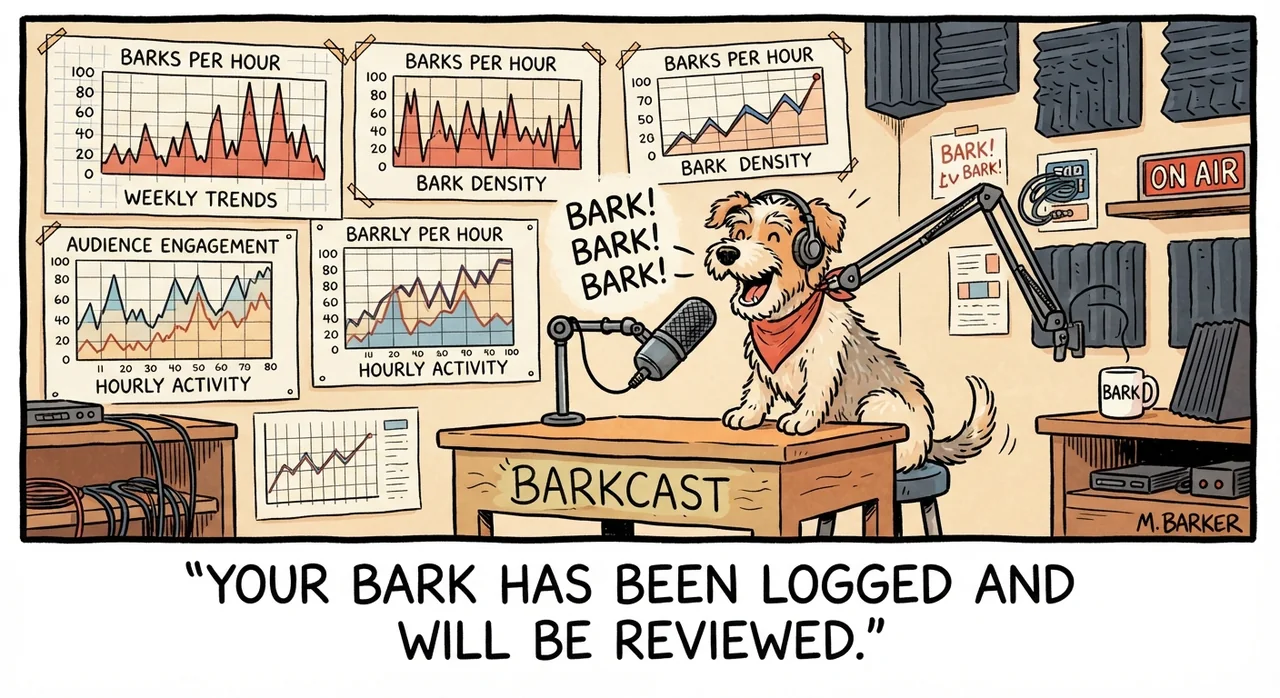 Cartoon titled Bark Logger: Your bark has been logged and will be reviewed.